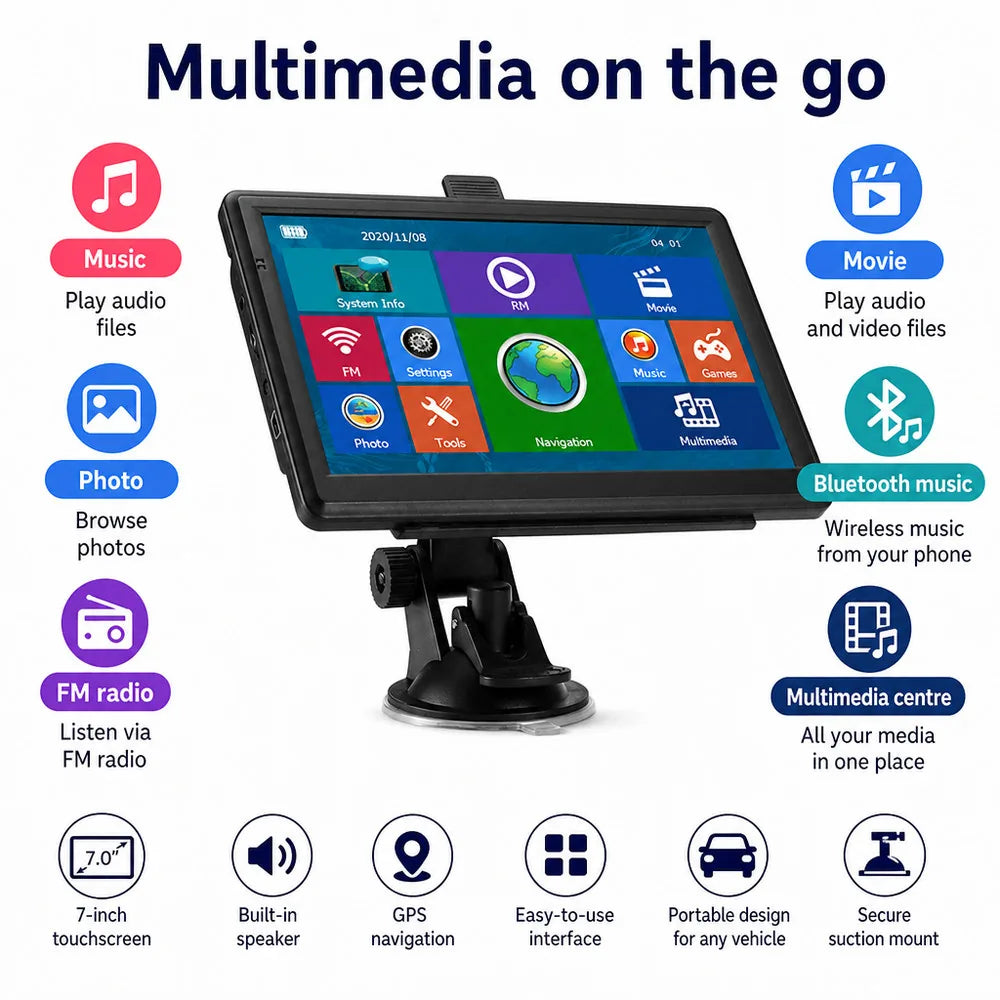 7-inch GPS Navigator with Bluetooth, AV-IN and European Maps