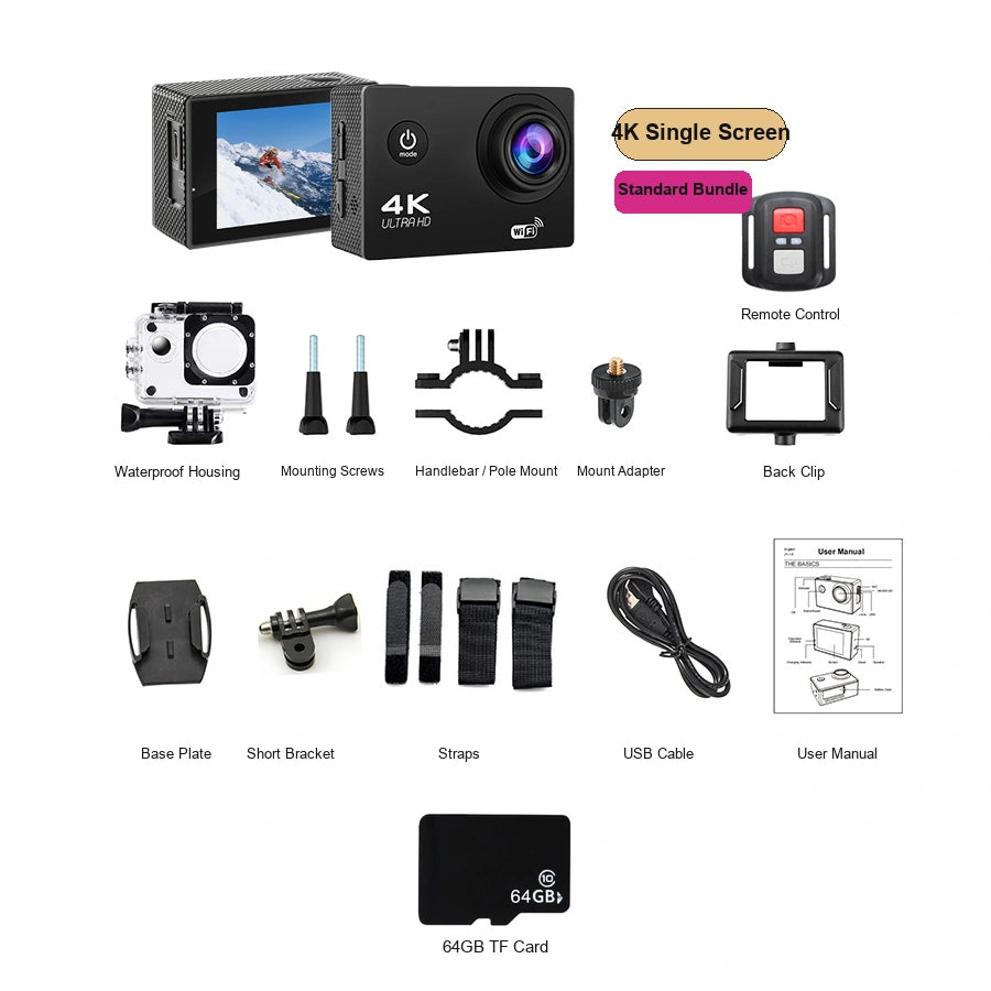 G200R 4K Wi-Fi Action Camera with Remote and 64GB TF Card