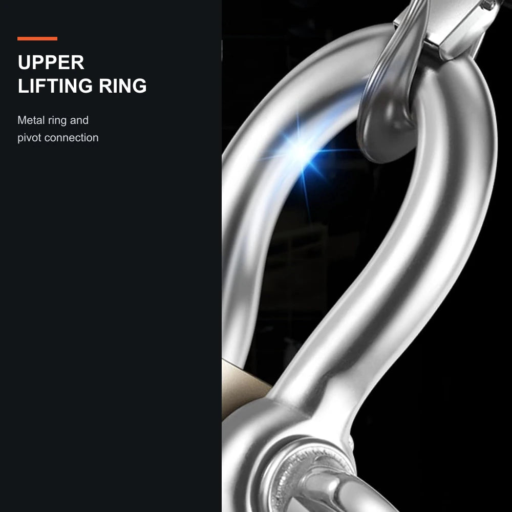 Close view of the metal upper lifting ring and connection above the orange scale housing