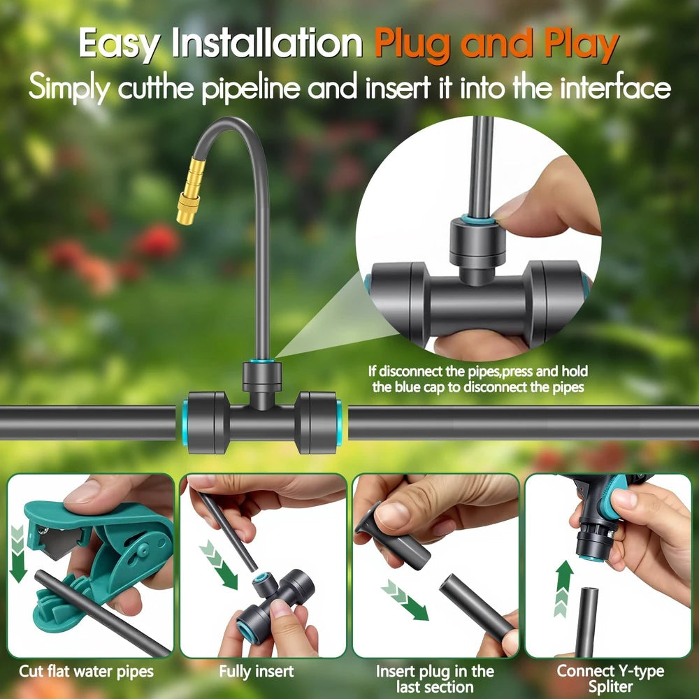 98FT Drip Irrigation System Kit with Smart Water Timer for Garden, 360° Adjustable Emitters, 20 Nozzles & 1/2'' Hose, Automatic Watering for Agriculture Irrigation, Yard, Lawn & Greenhouse