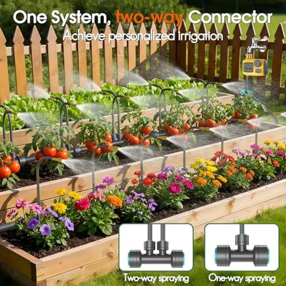 Garden irrigation kit tubing and connector components