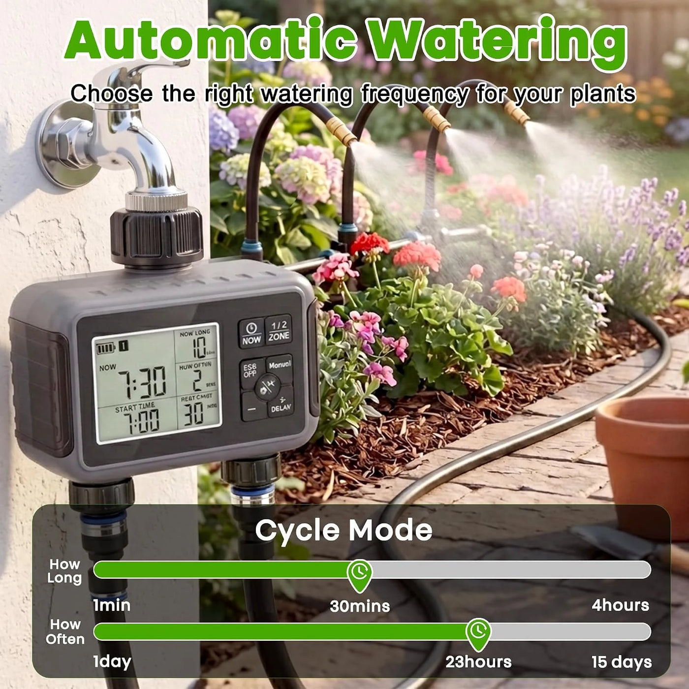 SGW07M automatic watering timer with adjustable duration and frequency settings