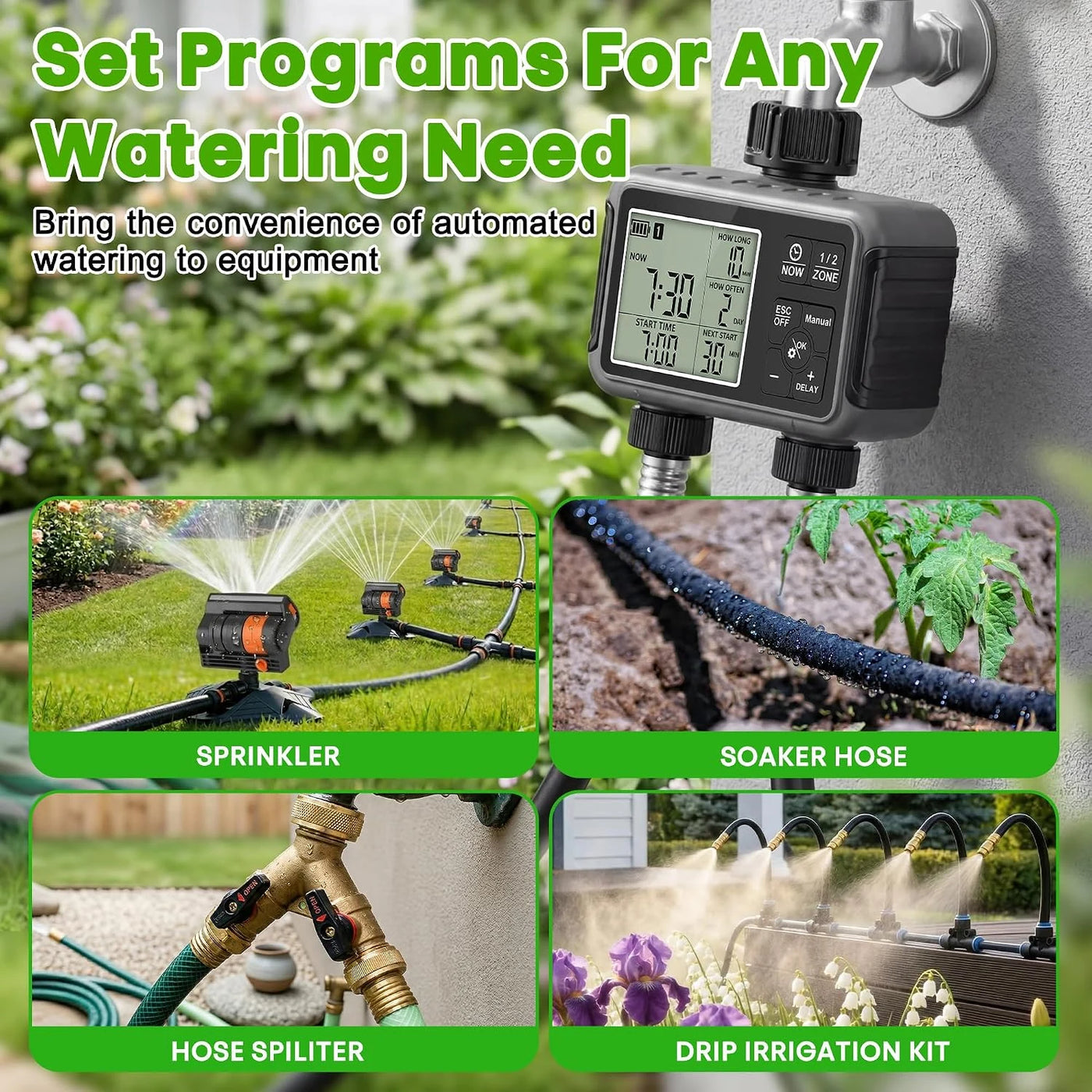 SGW07M programmable water timer for sprinklers, soaker hoses and drip irrigation